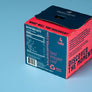 The rear of a 4pack carton of coffee cans, displaying nutrition facts