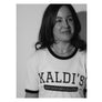 Front Image of Kaldi's Ringer Tee in black and white