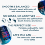 A marketing graphic for Kaldi's Cold Brew Classic Black, featuring the can partially visible in the bottom left and top right, with text highlighting its flavor profile, natural ingredients, portable size, and cafe-quality.