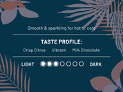 Smooth & Sparkling for hot or cold. Taste profile: Crisp Citrus, Vibrant, Milk Chocolate. Roast level 3 out of 7