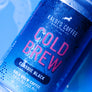 Canned Kaldi's Coffee Cold Brew on a blue background
