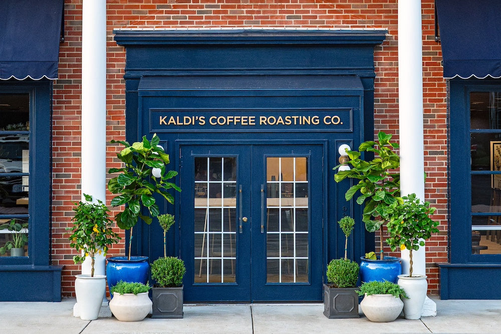 Front door of the Kaldi's Coffee Ladue cafe in Clayton, Missouri