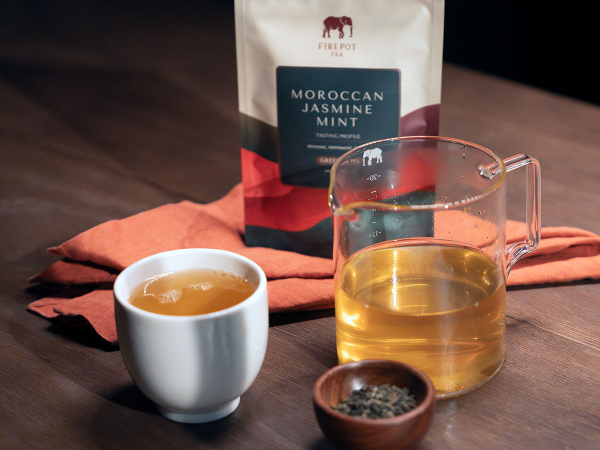 2oz bag of Moroccan Jasmine Mint tea from Firepot Tea