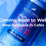 A cold can of coffee with the words "Coming Soon to Web - Now available in cafes" in white overlay
