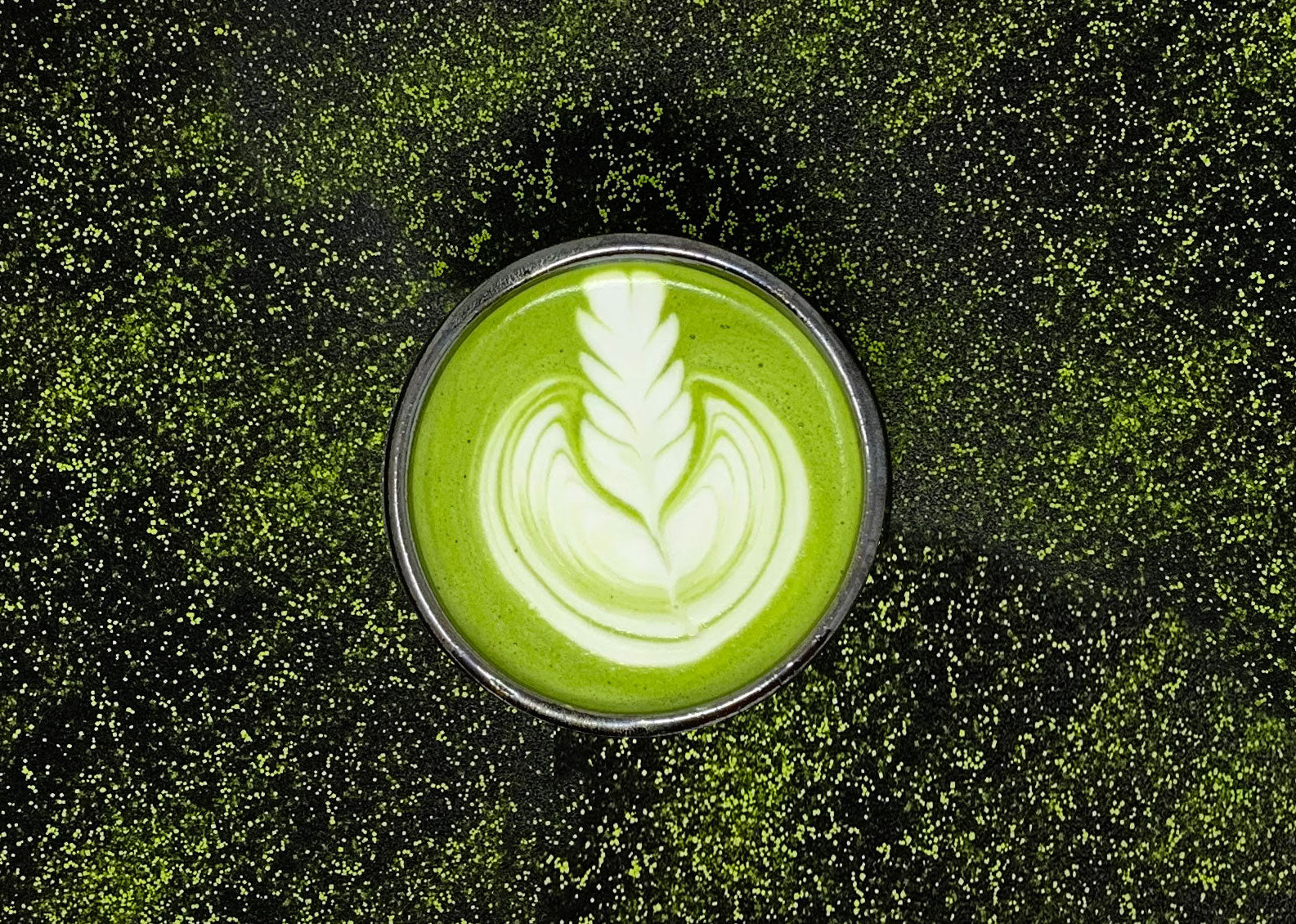 Matcha Latte in a bowl on a black background