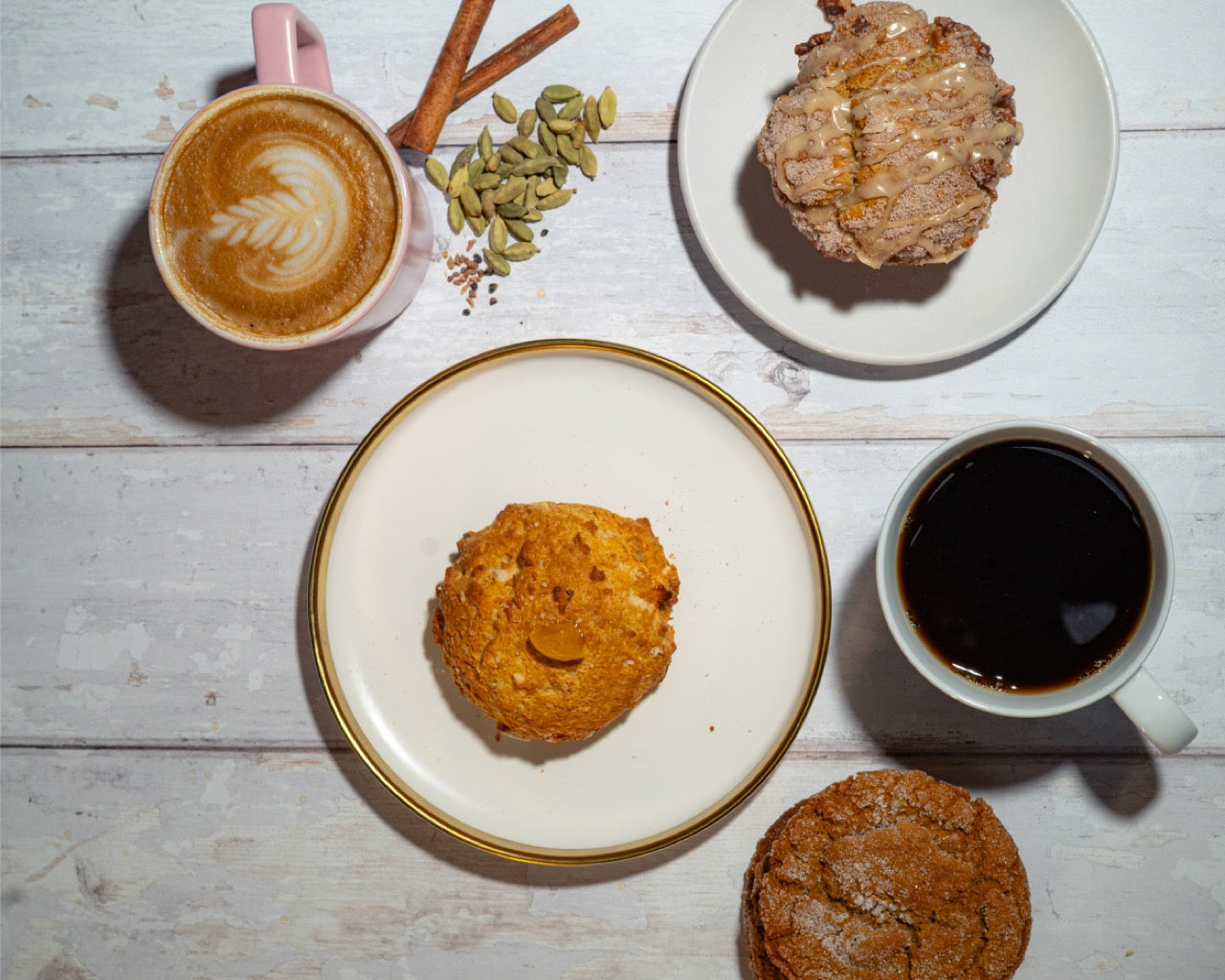 image of bakery items on plates from above