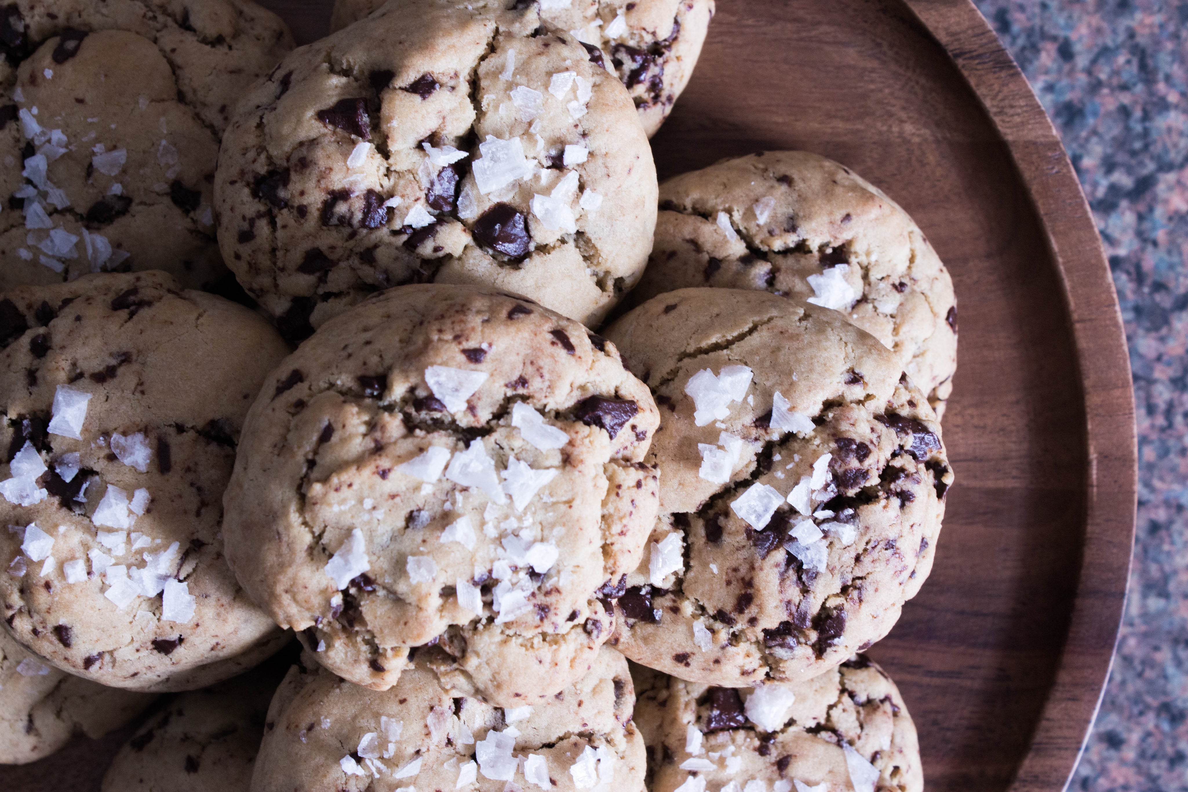 A plate of coffee chocolate chip cookies