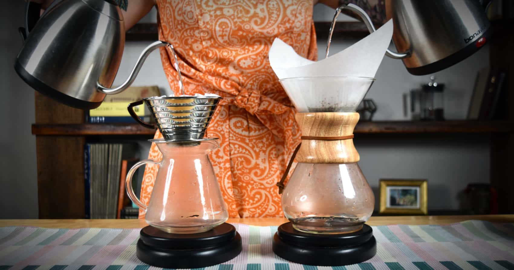 A Barista Brewing with the Chemex Coffee Maker and Kalita Wave 185 in one of our St. Louis area coffee shops