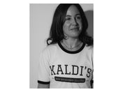 Front Image of Kaldi's Ringer Tee in black and white