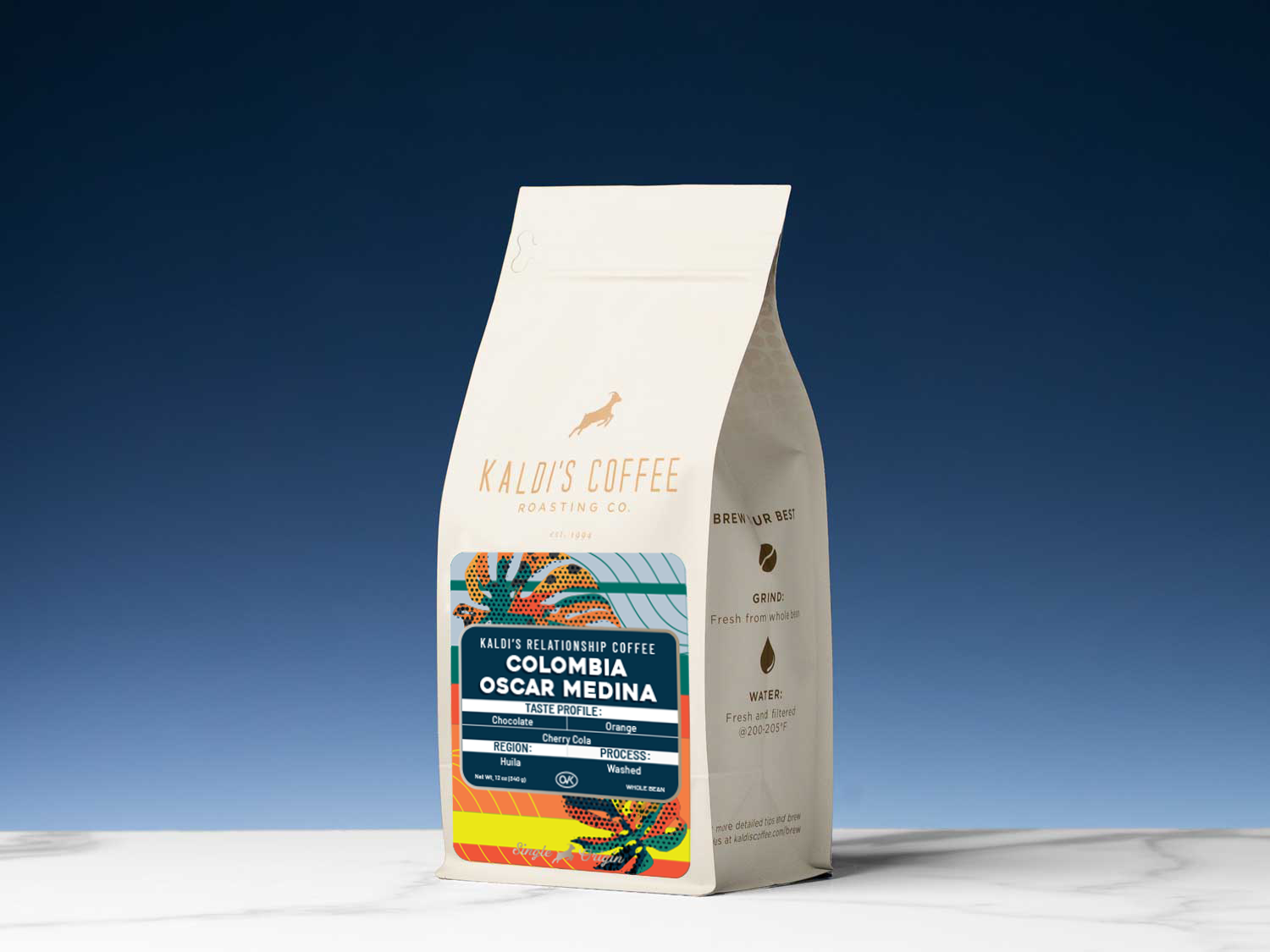 bag of coffee on a blue lit background