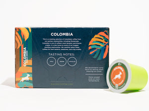 Rear side of the Colombia coffee pods box