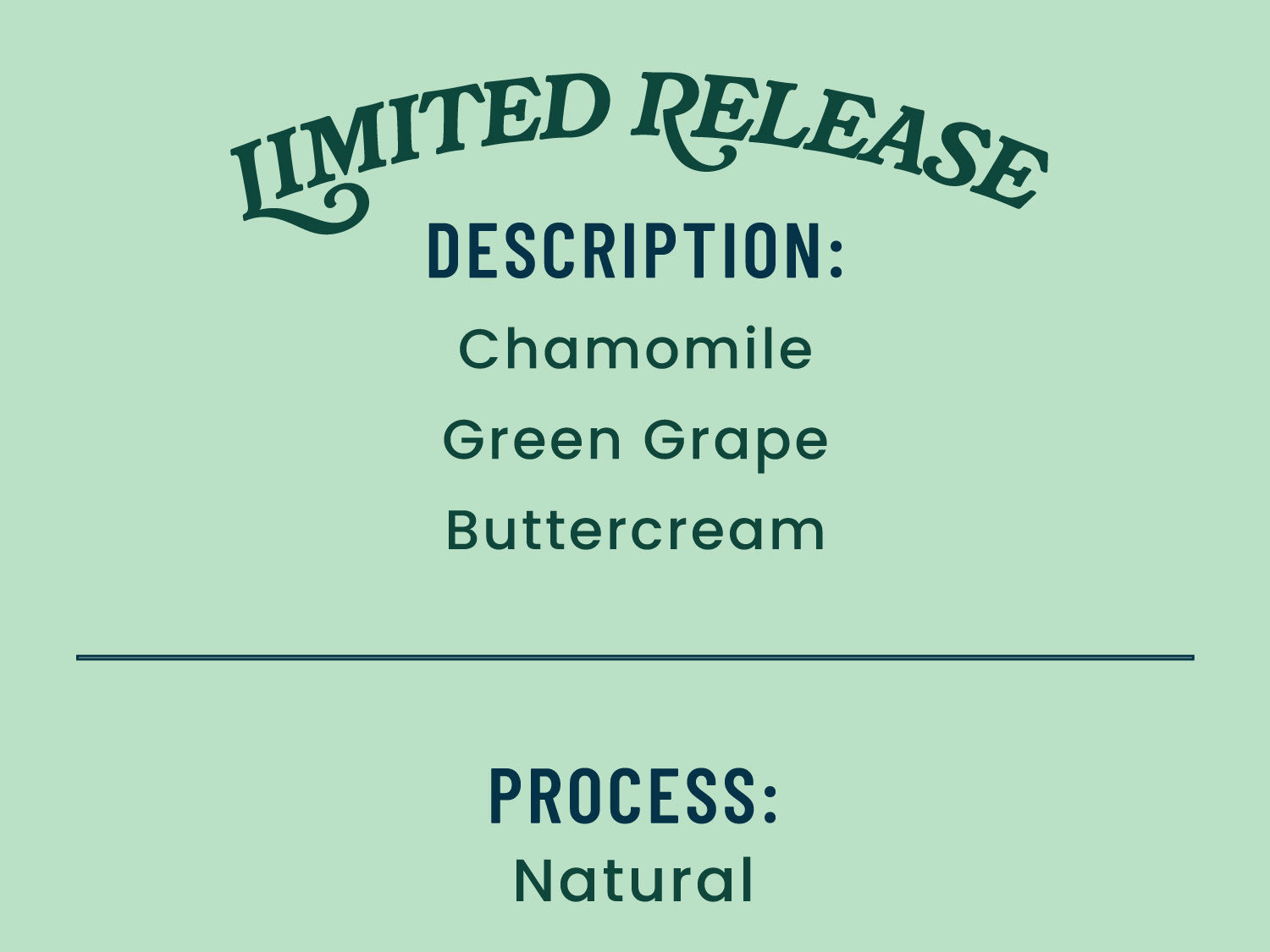 Text on a green background describing a limited release product with flavors and process details.
