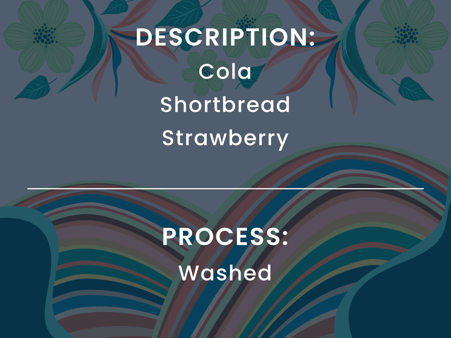 Product label with 'Cola Shortbread Strawberry' flavor text on a floral background.