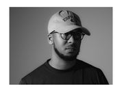 Image of front of embroidered hat in black and white