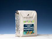 Kaldi's Coffee Roasting Co. Ethiopia Ardi coffee bag on a blue gradient background
