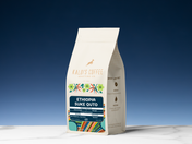 Kaldi's Coffee Ethiopia Suke Quto coffee bag on a blue background