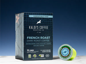 Box of Compostable French Roast Coffee Pods - 10 cups per pack