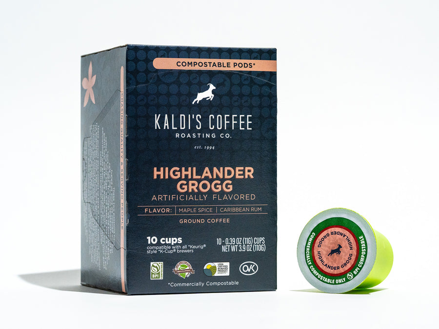 Kaldi's Coffee Compostable Highlander Grogg Coffee Pod - Compatible with K-cup type brewers
