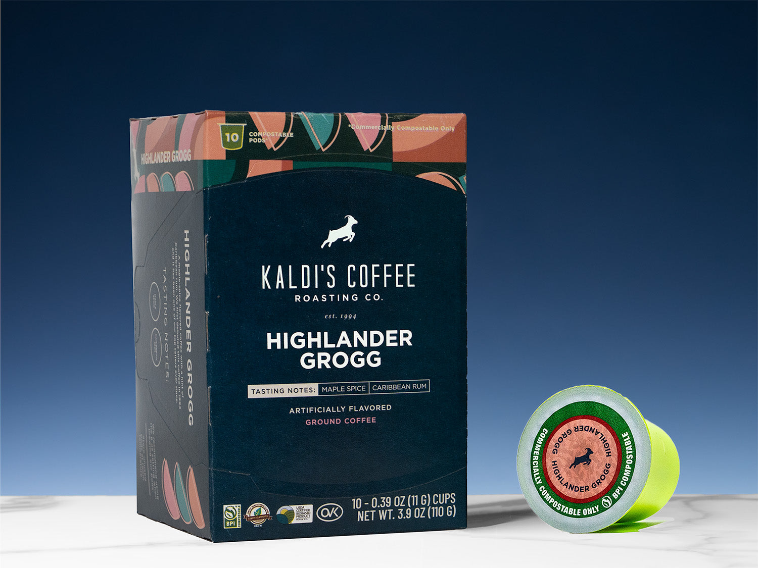 Kaldi's Coffee Compostable Highlander Grogg Coffee Pod - Compatible with K-cup type brewers