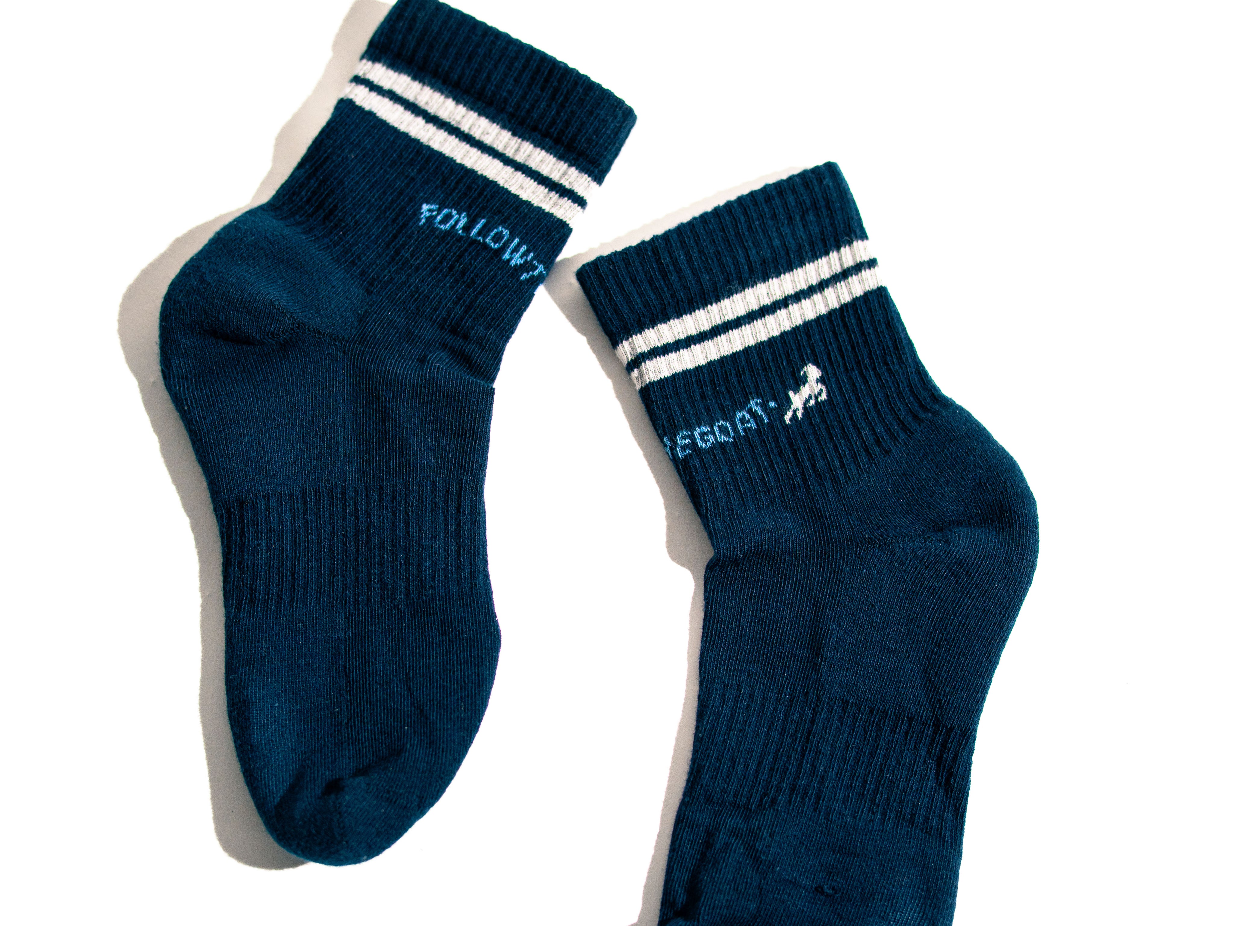 flat lay of navy crew socks
