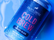 Canned Kaldi's Coffee Cold Brew on a blue background