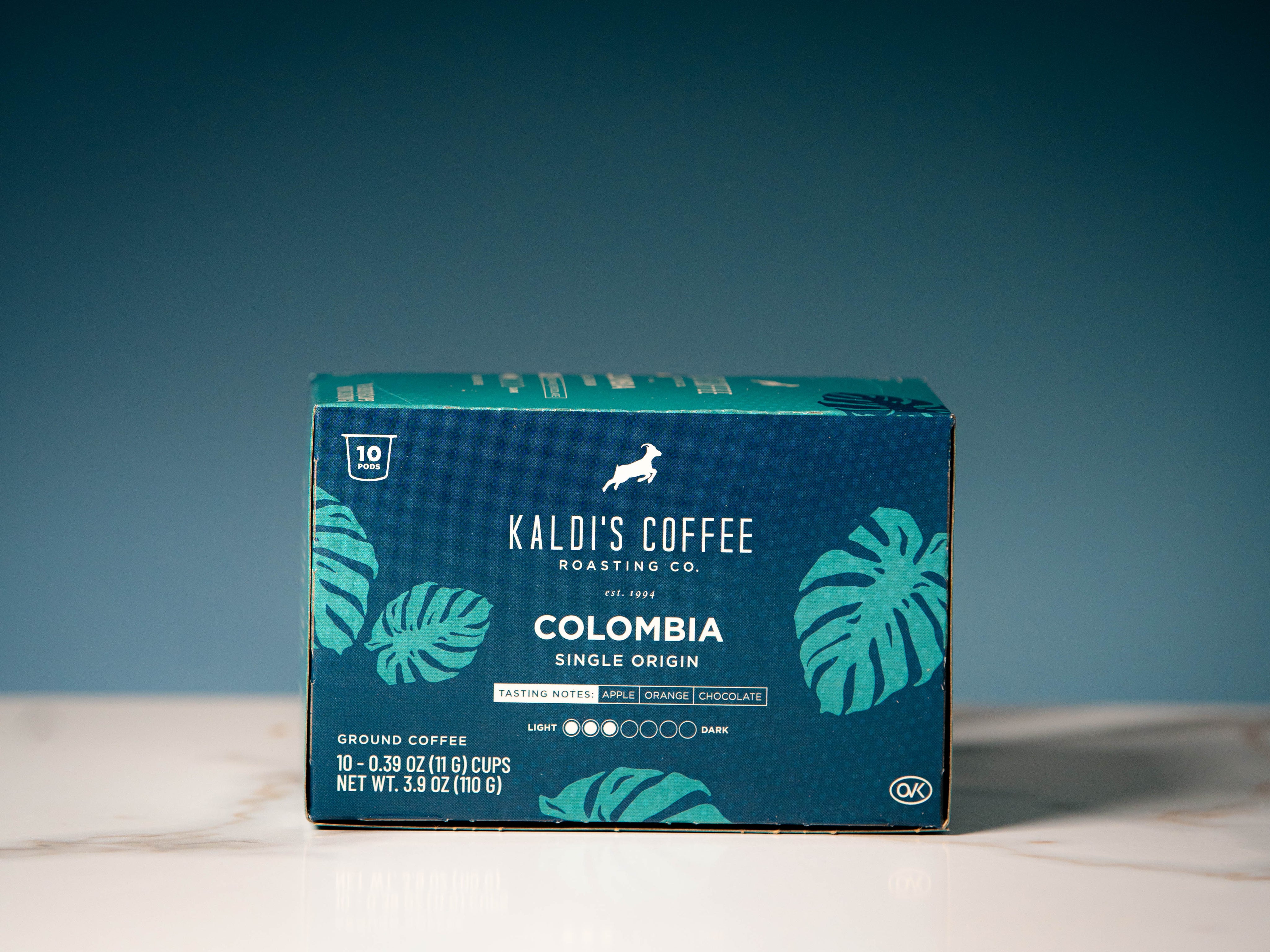 A box of Kaldi's Coffee Roasting Co. Colombia single-origin ground coffee.
