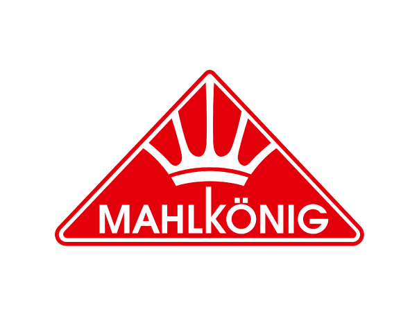 Red triangle with a crown-like design and &#39;MAHLKÖNIG&#39; text on a white background