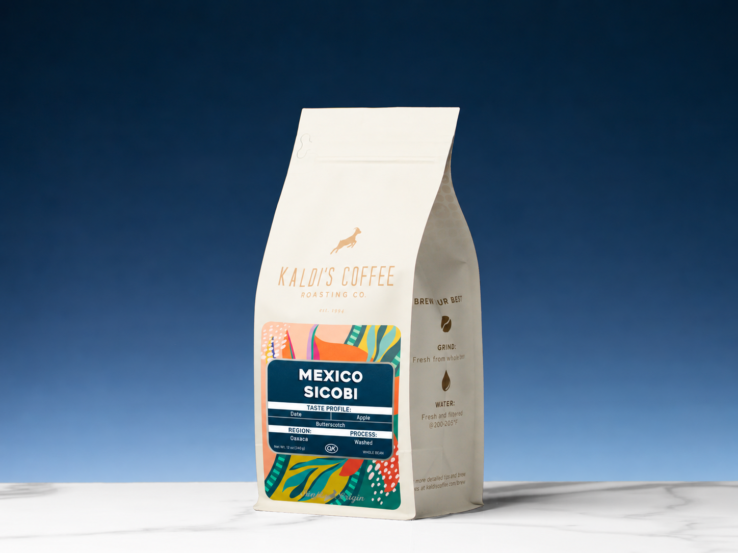 A 12 ounce bag of Kaldi's Coffee Mexico Sicobi