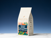 Kaldi's Coffee bag with 'Mexico Sicobi' label on a blue gradient background