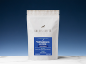 Kaldi's Coffee Nicaragua Elixir coffee package on a gradient blue background