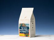 Kaldi's Coffee Peru Rutas Del Inca coffee bag on a blue gradient background