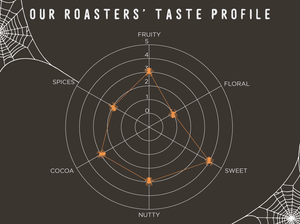 OUR ROASTERS' TASTE PROFILE: FRUITY - 3, FLORAL - 1, SWEET - 4, NUTTY - 3, COCOA - 3, SPICES - 2