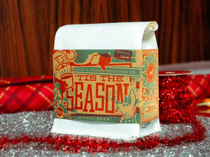 10oz bag of 'Tis the Season on table with tinsel