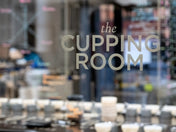 The outside glass of the Kaldi's Coffee Cupping Room