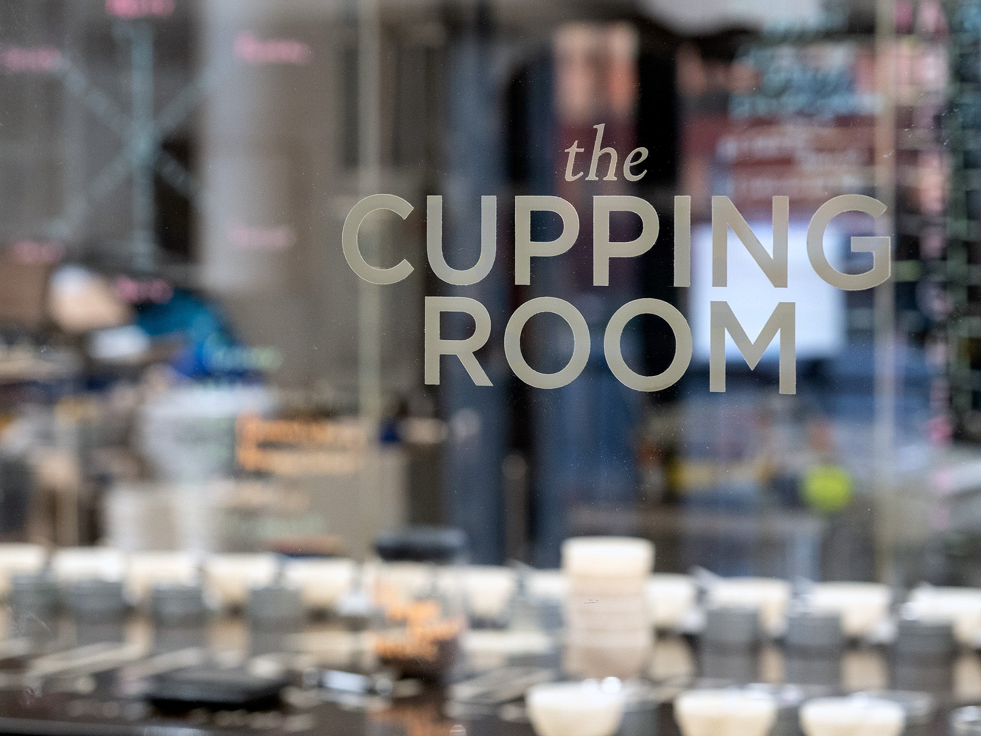 The outside glass of the Kaldi's Coffee Cupping Room