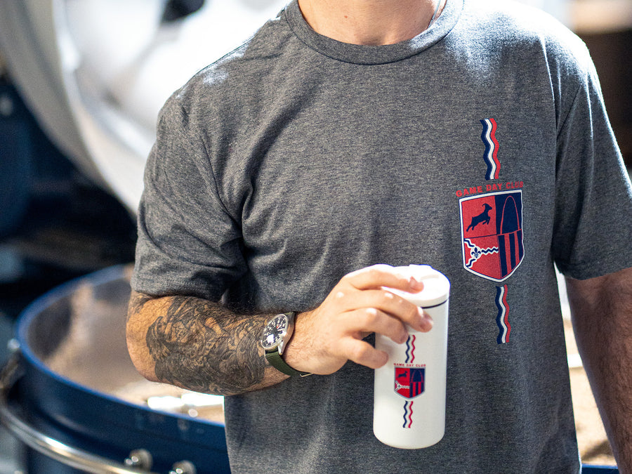 Front of the Game Day Tee with the white Game Day Tumbler
