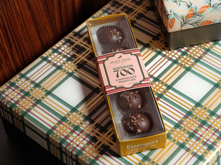 Wide shot of Bissinger's chocolate truffles with Espresso 700