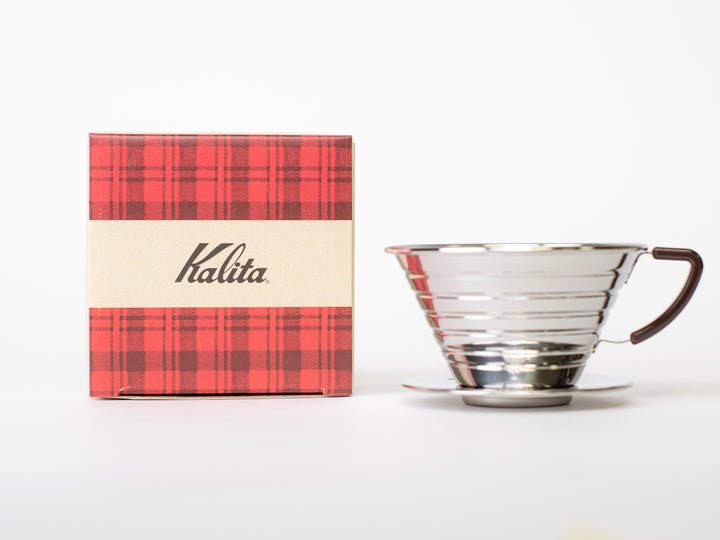 Kalita Wave 185 stainless steel brewer next to product box